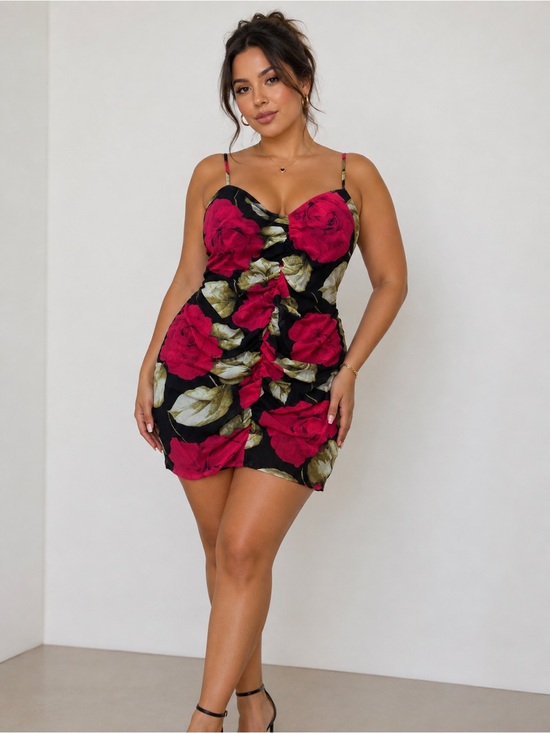 Fashion Nova Dresses & Skirts - Fashion Nova Black Mini Dress with Bold Red Rose Print